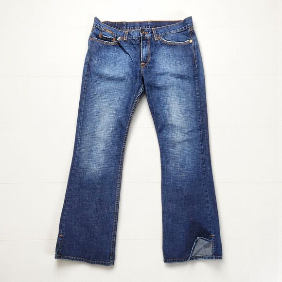 Vintage Lucky Brand Dungaree Bootcut Jeans Hem Split Cotton Women's Size 12/31 - Picture 1 of 13